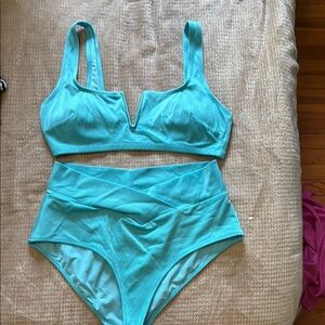 Aqua High-Waisted Bikini Set Aerie XL